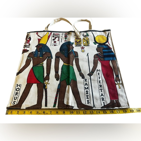 Egyptian Canvas Tote Bag Nefertari Ramses Horemheb Colorful Hieroglyphics Horus - Picture 6 of 7